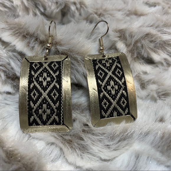 Vintage Embroidered Silver Earrings - Picture 3 of 5